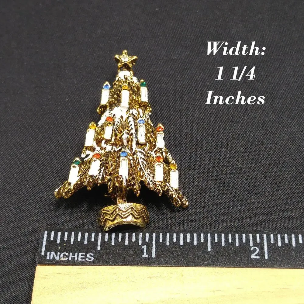 Vintage ART Arthur Pepper Christmas Tree Brooch Enamel Candles 1960s Book Piece